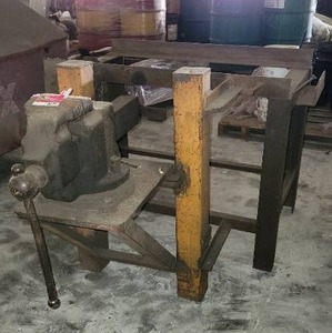 lot 8671 image: Steel Table Base With Vise&nbsp