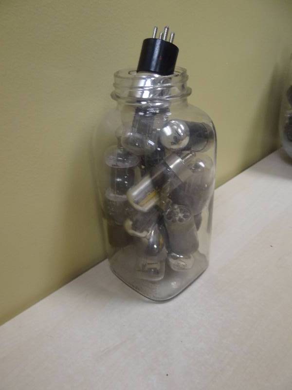 lot 6165 image: Steam Punk Collectors Here ya Go Lot of Classic Vacuum Tubes w Old Presto Mason Jar