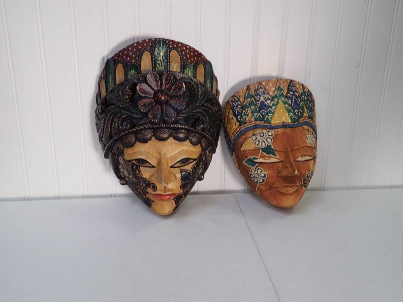 lot 6230 image: (2) Indonesian Decorative Wall Hung Mask