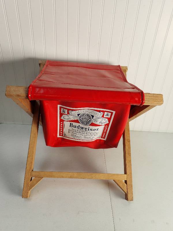 lot 6234 image: Vinyl Padded Beer Branded Budweiser Folding Stool