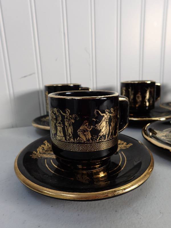 Handmade Greece 24k Gold Greek Espresso Turkish Coffee Cups w