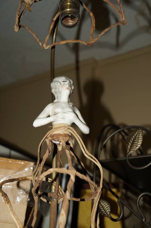 lot 4109 image: Very old porcelain art deco nudish model lamp