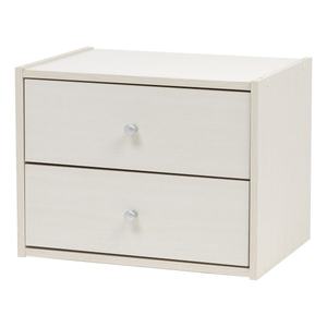 lot 19662 image: IRIS USA Modular Wood Stacking Storage Box with Drawer, Off White