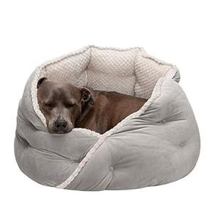 lot 31899 image: Furhaven Pet Bed for Cats and Small Dogs - Minky Plush and Velvet Wraparound Calming Hug Bed, Washable, Silver Gray, 24-Inch