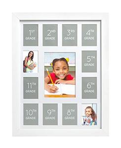 lot 31912 image: Kate & Milo Grades 1-12 School Picture Frame, Year by Year School Keepsake, Student Memories, White
