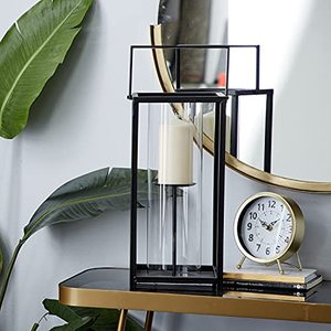 lot 31913 image: Deco 79 Metal Glass Black Candle Holder 8 W, 20 H-44539, 8 x 20