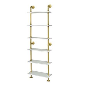 lot 31914 image: ZIOTHUM 6 Tier Gold Bookshelf, White and Gold Shelves, Modern Shelves Shelf Bookcase Metal Mid Century Open Industrial Wall Mount Accents Decor Retail Shelving Vertical for Living Room