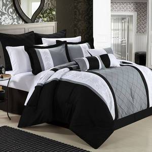 lot 31915 image: Chic Home 35CK112-US Livingston Embroidered Comforter Set - Black - King - 8 Piece