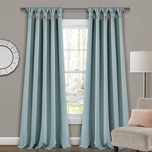 lot 31924 image: Lush Decor, Blue Insulated Knotted Tab Top Blackout Window Curtain Panel Pair, 95 x 52, 95 in x 52