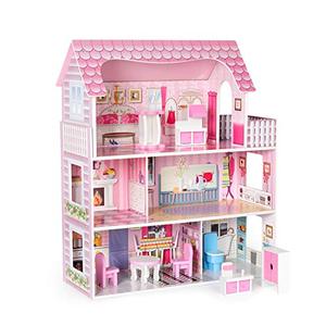 lot 31925 image: ROBUD Wooden Dollhouse with Furniture, Pretend Play Doll House Toys for Kids, Gift for 3 4 5 6 Years Old Girls