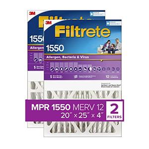 lot 31936 image: Filtrete 20x25x4, AC Furnace Air Filter, MPR 1550 DP, Healthy Living Ultra Allergen Deep Pleat, 2-Pack (actual 19.88 x 24.63 x 4.31)