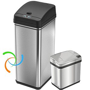 lot 31940 image: iTouchless Recycling 13 Gallon and 2.5 Gallon Sensor Trash Cans Bins for Kitchen and Bathroom, Odor Control System, 13, Stainless Steel (Set of 2), 2 Count