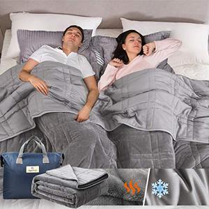 lot 31947 image: OMYSTYLE California King Size Weighted Blanket 20lbs(88x104, Double-Sided), Reversible Weighted Blanket with Warm Short Plush and Cool Tencel Fabric for All Season Use - Carry Bag Included