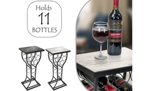 lot 31948 image: 11 Bottle Wine Rack Holder wMarble Top Table - Floor Freestanding Wine Display in White