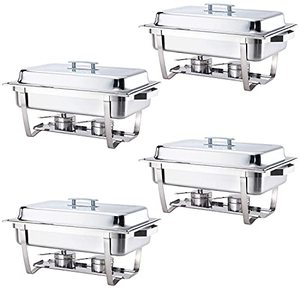 lot 31951 image: ALPHA LIVING 70014-GRAY 4 Pack 8QT Chafing Dish High Grade Stainless Steel Chafer Complete Set, 8 QT, Alpine Gray Handle