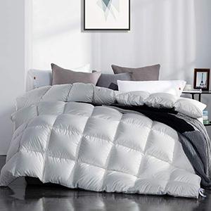 lot 31955 image: SNOWMAN All Seasons Goose Down Comforter King Size,Medium Warmth Fluffy Duvet Insert,100% Egyptian Cotton Shell Down Proof Fabric - 750 Fill Power (King,White)
