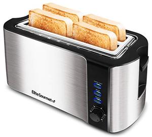 lot 31969 image: Elite Platinum Cool Touch Long Slot Toaster with Extra Wide 1.25 Slots for Bagels, 6 Settings, Space Saving Design, Warming Rack, 4 Slice, Stainless Steel & Black