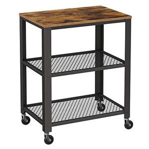 lot 31996 image: VASAGLE Serving Cart, 3-Tier Bar Cart on Wheels with Storage and Steel Frame, Rustic Brown ULRC78X