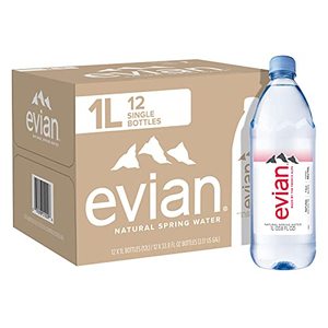 lot 37182 image: evian Natural Spring Water, Naturally Filtered Spring Water in Large Bottles, 33.81 Fl Oz (Pack of 12)