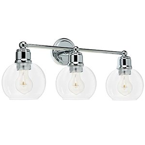 lot 37188 image: 3 Light Bathroom Vanity Light Chrome-Guarantled Farmhouse Light Fixtures for Powder Room Wall Sconce with Globe Glass Shade Modern Style for Single Vanity or Double Vanities-Bulbs Not Included