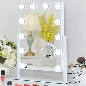 lot 37193 image: FENCHILIN Lighted Makeup Mirror Hollywood Mirror Vanity Makeup Mirror with Light Smart Touch Control 3Colors Dimmable Light Detachable 10X Magnification 360°Rotation(White)