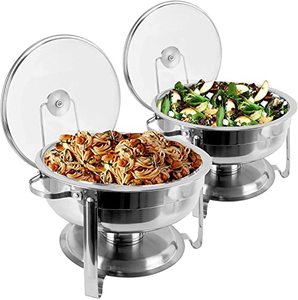 lot 37198 image: Round Chafing Dish Buffet Set, 430 Stainless Steel 4 Quart Food Warmer Chafing Dishes, Chafer Set with Lid Holder For Buffet Weddings Parties Banquets Catering Events (2 Sets)