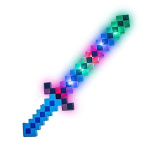 lot 37202 image: Fun Central 2 Pack - LED Light Up Pixel 8-Bit Toy Sword for Kids - Blue