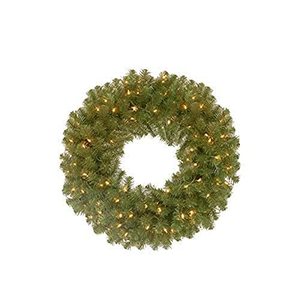 lot 37204 image: National Tree Company Pre-Lit Artificial Christmas Wreath, Green, North Valley Spruce, White Lights, Christmas Collection, 24 Inches