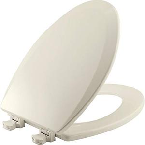 lot 37208 image: BEMIS 1500EC 346 Toilet Seat with Easy Clean & Change Hinges, ELONGATED, Durable Enameled Wood, BiscuitLinen