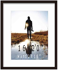 lot 37212 image: 16x20inch Picture Frame Solid Wood Display Pictures 12x16 with Mat or 16x20 Wall Without Mounting Photo Frame Black��1pcs��