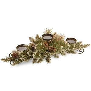 lot 38031 image: National Tree Company 30 Glittery Bristle Pine Centerpiece w3 Candle Holders & 6 White Tipped Cones