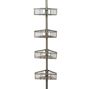lot 38032 image: Zenna Home Tension Pole Shower Caddy, Satin Nickel