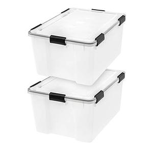 lot 39236 image: IRIS USA 62.8 Quart Weathertight Plastic Storage Bin Tote Organizing Container with Durable Lid and Seal and Secure Latching Buckles, 2 Pack