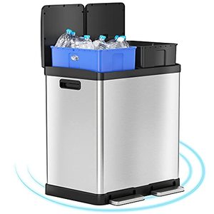 lot 39242 image: iTouchless 16 Gallon Kitchen Dual Step Trash Can & Recycle Bin, Stainless Steel, includes Softstep 60 Liter16 Gal Removable Inner Buckets, Soft Close Lid and Airtight, for Home, Office, Business