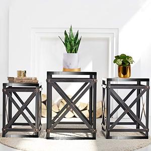 lot 39246 image: Set of 3 Square Side Tables, Industrial Cube End Side Nesting Tables Coffee Tables for Living Room Indoor Nightstands Modern Night Tables for Outdoor Garden- Black with Bronze Prush(Ship from US)