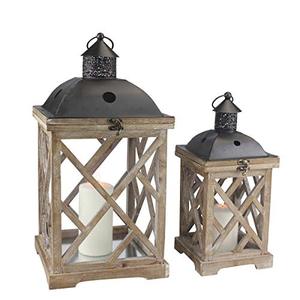lot 39274 image: Stonebriar Decorative Wooden Hurricane Candle Lantern Set, Use As Decoration for Birthday Parties, a Rustic Wedding Centerpiece, or Create a Relaxing Spa Setting, For Indoor or Outdoor Use