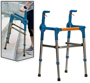 lot 41745 image: Roami Progressive Mobility Aid, Walker and Self-Adjusting Step Assist, For Going Up and Down Stairs, Ramps, and Steps, Folding and Adjustable, Rehabilitation Aid for Adults or Seniors, Urban Blue (Retail Price $147.00)