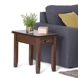 lot 41768 image: SIMPLIHOME Artisan SOLID WOOD 14 inch wide Rectangle Contemporary Narrow End Side Table in Russet Brown with Storage, 1 Drawer, for the Living Room and Bedroom