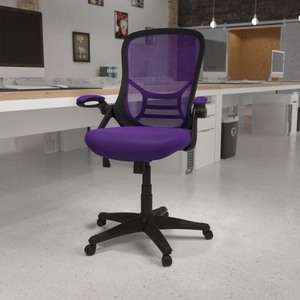 lot 41777 image: Flash Furniture High Back Purple Mesh Ergonomic Swivel Office Chair with Black Frame and Flip-up Arms