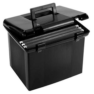 lot 41787 image: Pendaflex Portable File Box with File Rails, Hinged Lid with Double Latch Closure, Black, 3 Black Letter Size Hanging Folders Included (41742AMZ)