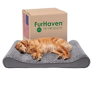lot 41798 image: Furhaven Orthopedic Pet Bed for Dogs and Cats - Luxe Lounger Ultra Plush Curly Fur Contour Dog Bed Mattress with Removable Washable Cover, Gray, Jumbo (X-Large)
