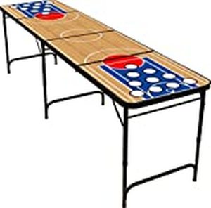 lot 41820 image: 8 Folding Beer Pong Table with Bottle Opener, Ball Rack and 6 Pong Balls - Basketball Design - By Red Cup Pong (Retail Price $78.00) Has Scratches