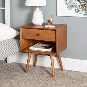 lot 41828 image: Walker Edison Mid Century Modern Wood Nightstand Side Table Bedroom Storage Drawer and Shelf Bedside End Table, 1 Drawer, Caramel