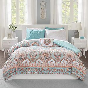 lot 41863 image: Intelligent Design Complete Bed in A Bag Casual Boho Comforter with Sheet Set Decorative Pillow, All Season Bedding Set, Queen, Vinnie Aqua 8 Piece