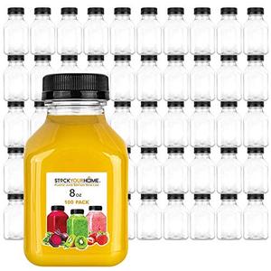 lot 99576 image: Stock Your Home Plastic Juice Bottles 8 Oz with Lids, Juice Drink Containers with Caps for Juicing Smoothie Drinking Cold Beverages, 8 Oz Bottles with Caps, 100 Count