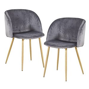 lot 99578 image: Dorafair Upholstered Dining Chairs Velvet Armchair Mid Century Modern Chairs Set of 2 Living Room Chair Makeup Chair Side Chairs with Wood-Look Metal Legs, Gentle Gray