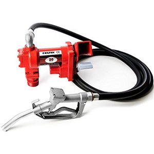 lot 99585 image: Biltek 12V DC High-Flow 20 GPM Fuel Transfer Pump for Gasoline, Diesel Fuel, Kerosene, Mineral Spirits, Heptane, Hexane, E15, Biodiesel, and Similar Fuels or Oils, red