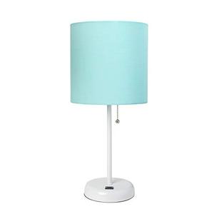 lot 99629 image: Limelights LT2044-AOW Stick USB Charging Port and Fabric Shade Table Lamp, WhiteAqua