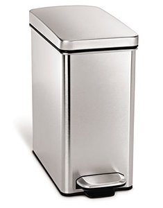 lot 99633 image: simplehuman 10 Liter  2.6 Gallon Bathroom Slim Profile Trash Can, Brushed Stainless Steel, 2.6 gallons, White