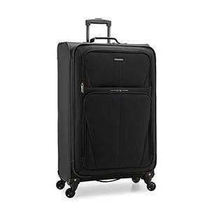 lot 99643 image: U.S. Traveler Aviron Bay Expandable Softside Luggage with Spinner Wheels, Black, Checked-Large 31-Inch